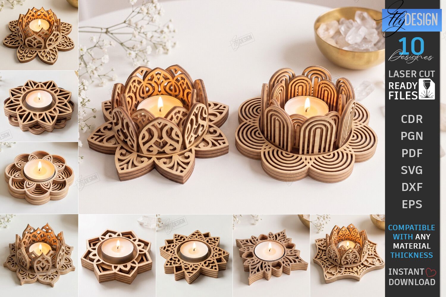 Lotus Tealight Candle Holders Laser Cut