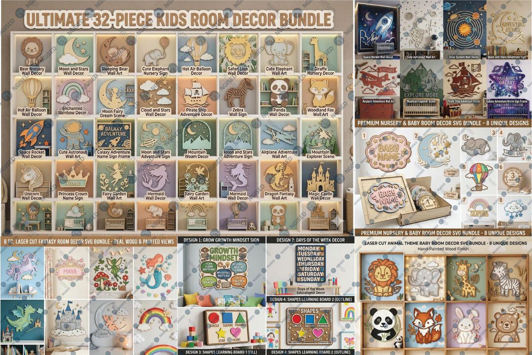 68 Kids Room Wall Decor Laser Cut Bundle