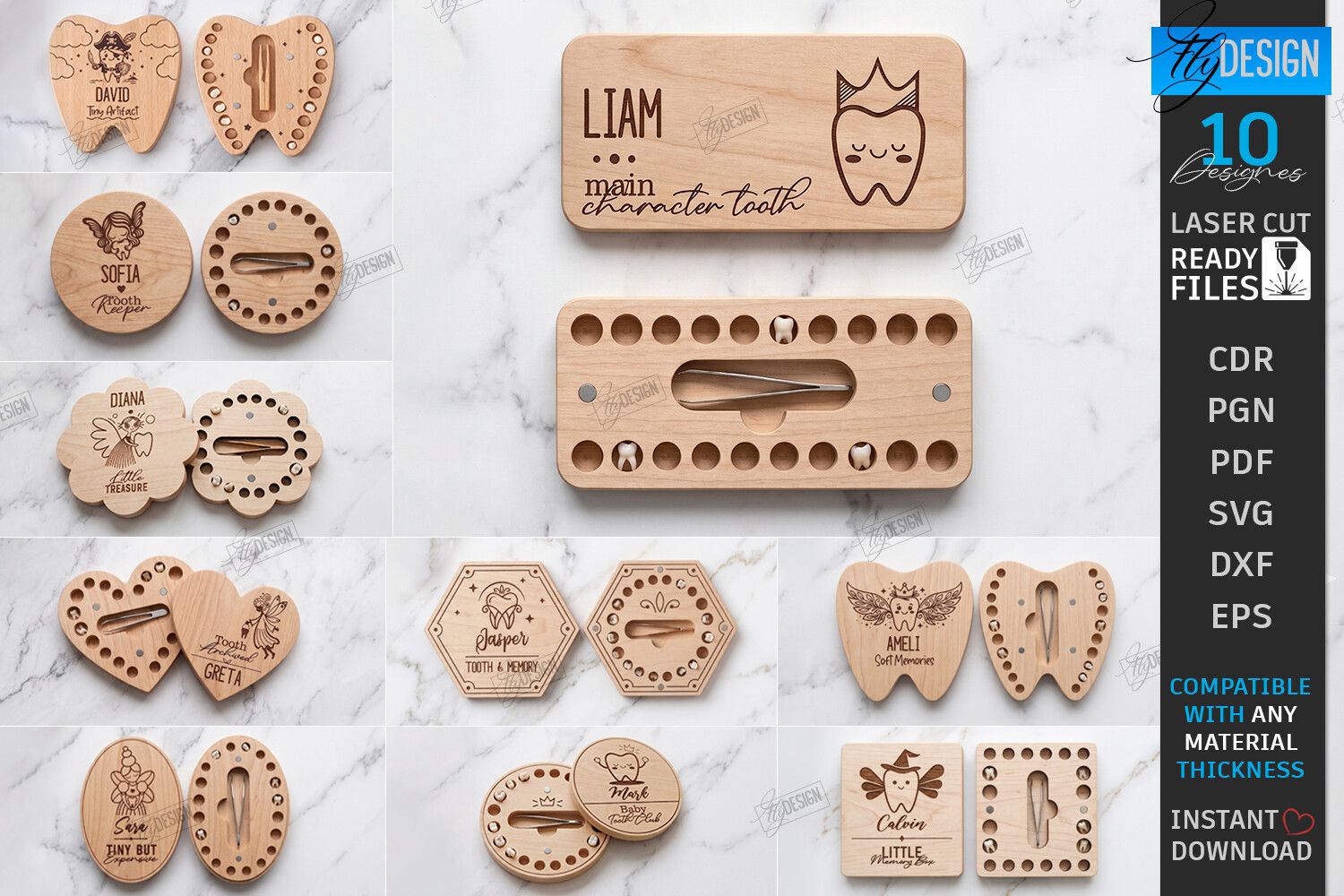 Baby Tooth Boxes Organizer Laser Cut Set