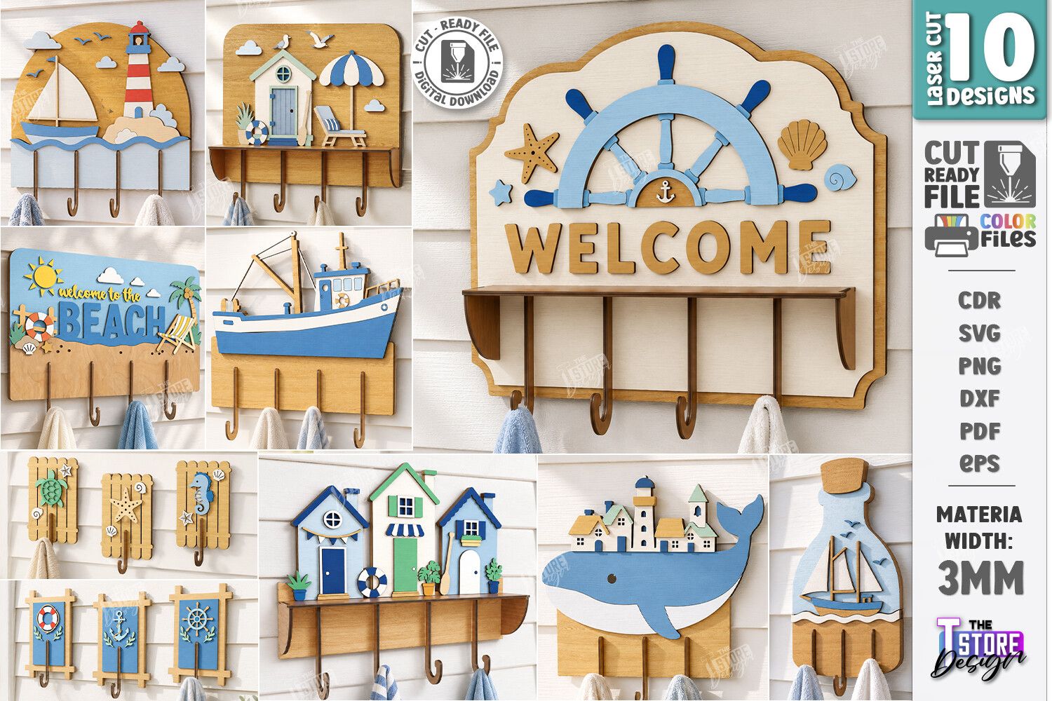 Coastal Wall Hooks Rack Laser Cut Bundle